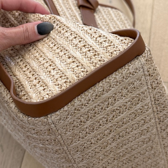 Talbots Knotted Leather Straw Raffia Tote - Picture 10 of 14